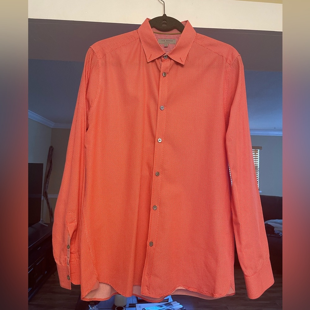 Salmon Pink/Orange Ted Baker Button Down Shirt